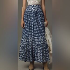 Anthropologie Banjanan Marta Mixed Print Maxi Skirt blue motif size S